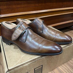 Magnanni Men's Brown Leather Monk Strap Dress Shoes Size 7